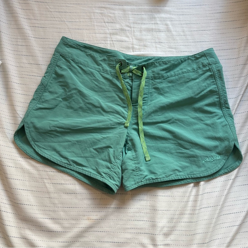 Patagonia Teal Women's Athletic Shorts with Lime Drawstring